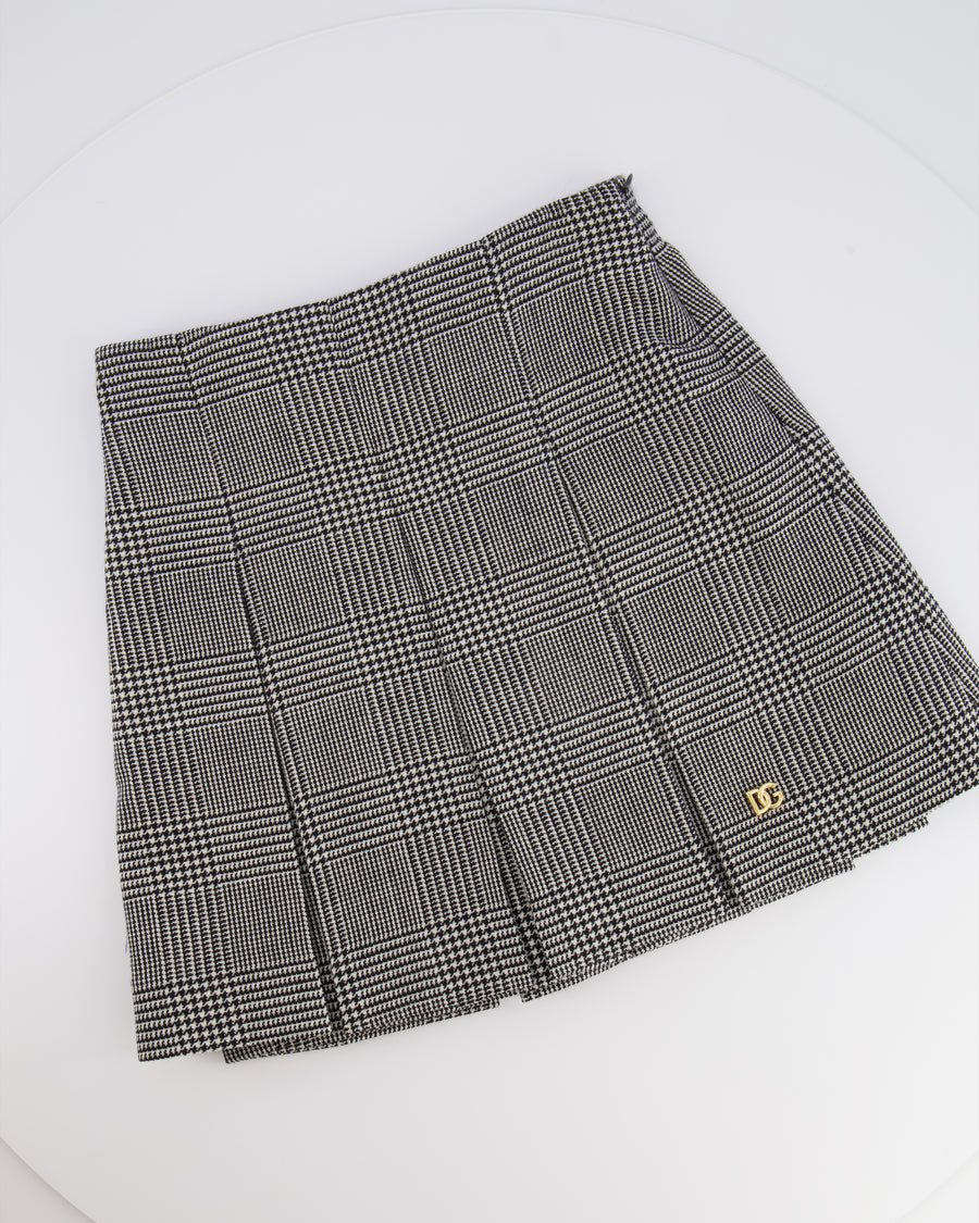 Dolce & Gabbana Kids Black and White Houndstooth Mini Wool Skirt with Logo Size 8 years RRP £350