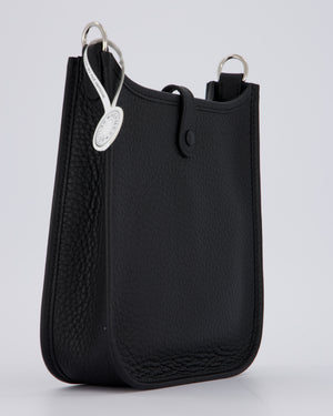 Hermès Mini Evelyne 16 Bag in Noir Clemence Leather with Palladium Hardware
