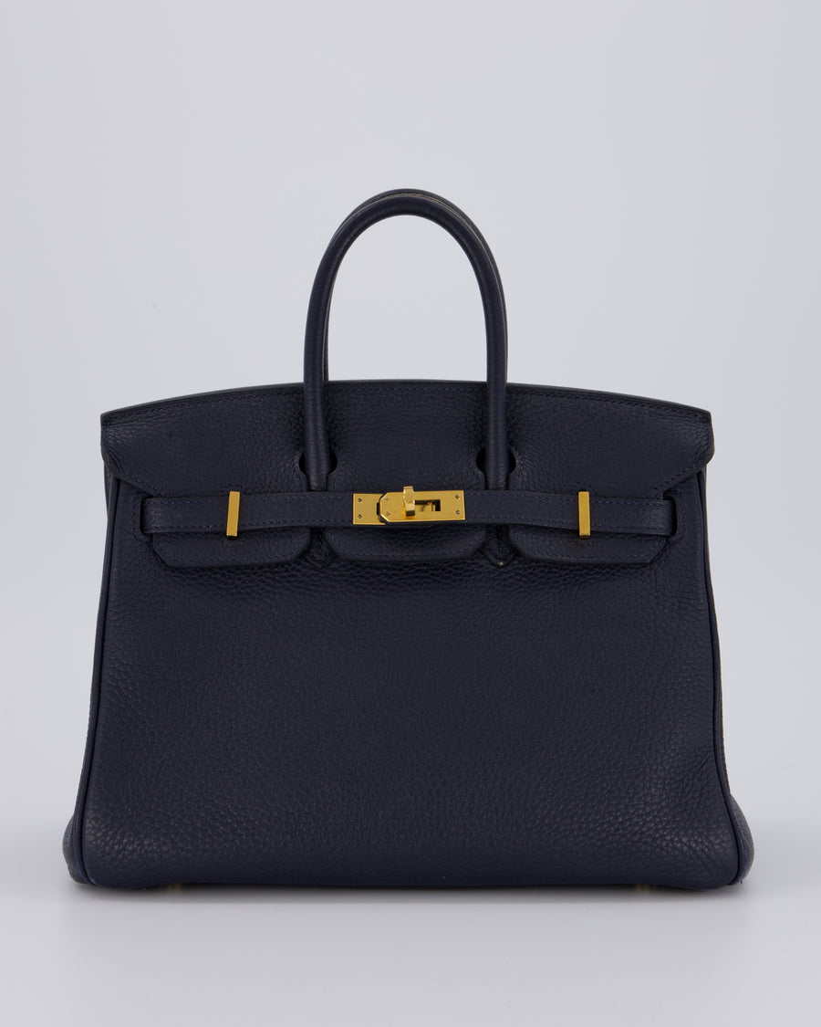 *FIRE PRICE* Hermès Birkin 25 Retourne Bag in Bleu Nuit Togo Leather with Gold Hardware