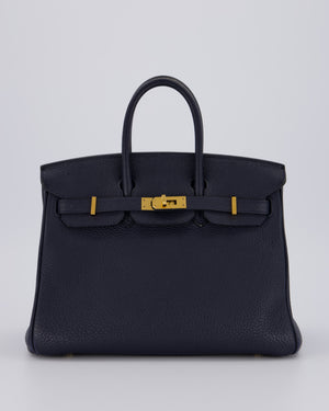 *FIRE PRICE* Hermès Birkin 25 Retourne Bag in Bleu Nuit Togo Leather with Gold Hardware