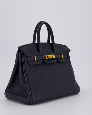 *FIRE PRICE* Hermès Birkin 25 Retourne Bag in Bleu Nuit Togo Leather with Gold Hardware