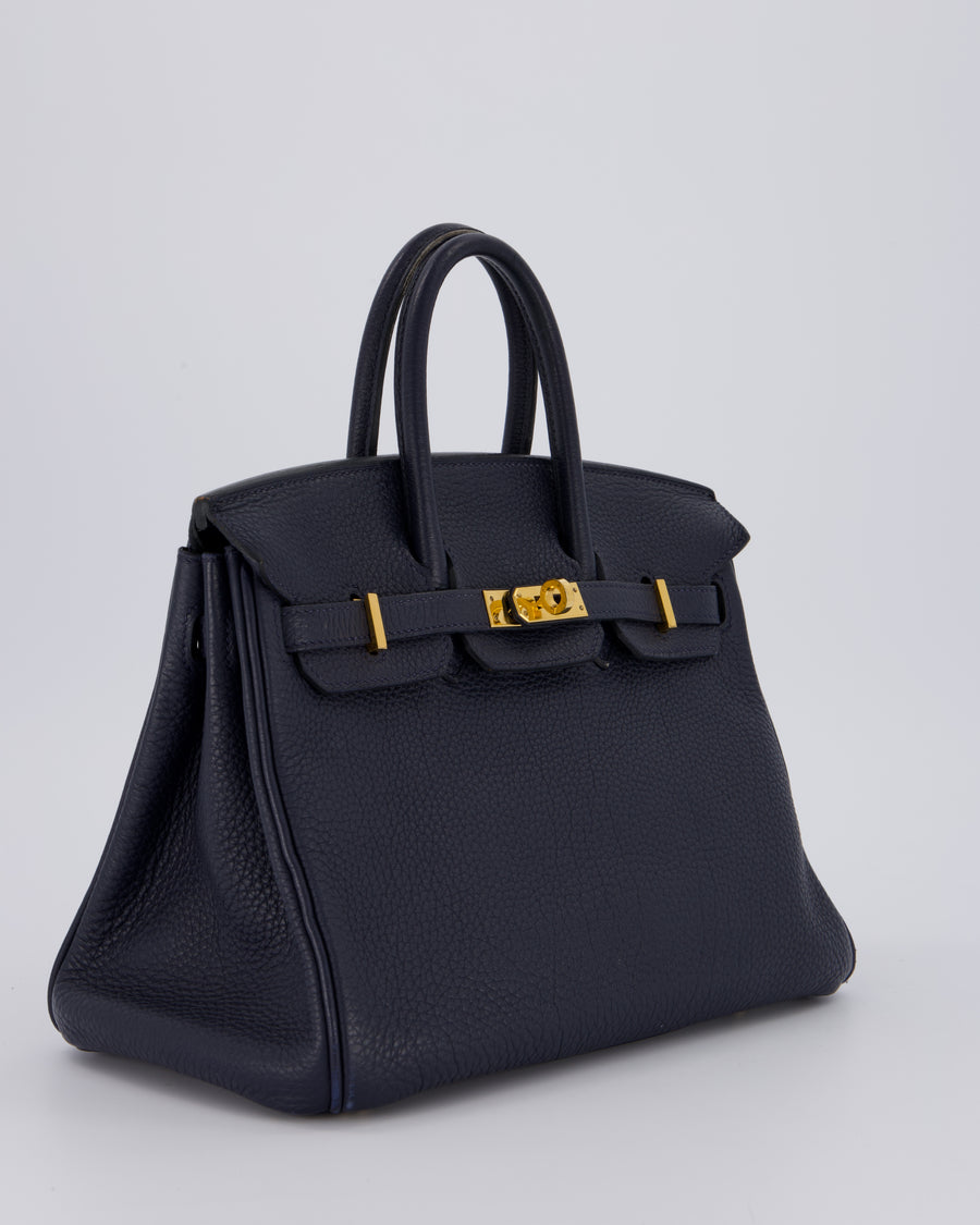 *FIRE PRICE* Hermès Birkin 25 Retourne Bag in Bleu Nuit Togo Leather with Gold Hardware