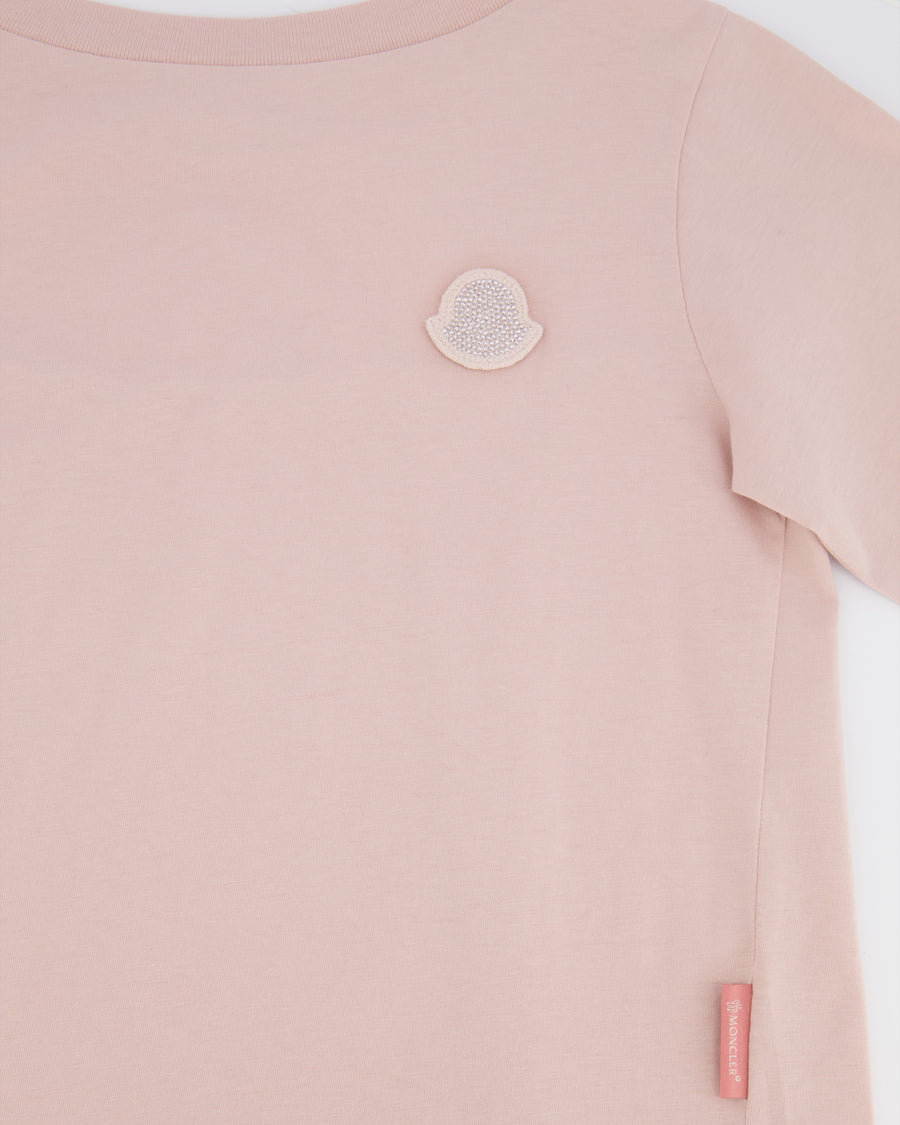 Moncler Kids Pink Long-Sleeve T-Shirt with Crystal Logo Patch Detail Size 8 years RRP £150