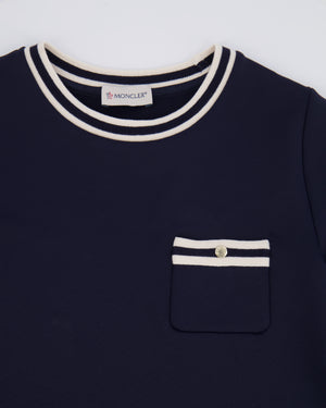 Moncler Kids Navy and White Striped Mini Short-Sleeve Dress with Logo Detail Size 10 years RRP £250