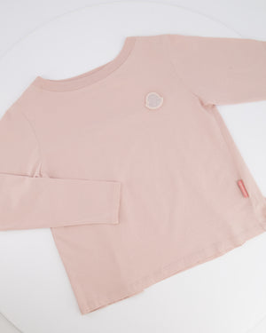 Moncler Kids Pink Long-Sleeve T-Shirt with Crystal Logo Patch Detail Size 8 years RRP £150