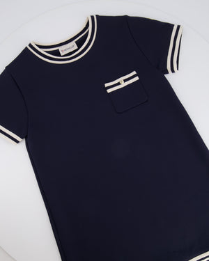Moncler Kids Navy and White Striped Mini Short-Sleeve Dress with Logo Detail Size 10 years RRP £250