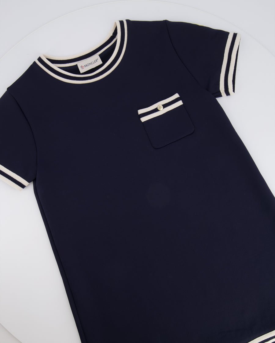 Moncler Kids Navy and White Striped Mini Short-Sleeve Dress with Logo Detail Size 10 years RRP £250