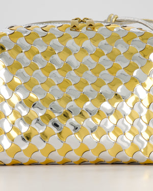 Bottega Veneta Silver & Gold Metallic Medium Loop Intrecciato Camera Bag in Patent Leather with Gold Hardware