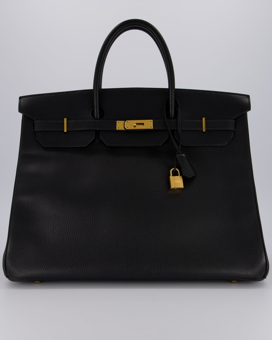 *RARE* Hermès Birkin 40 Retourne Bag in Black Ardennes Leather with Gold Hardware