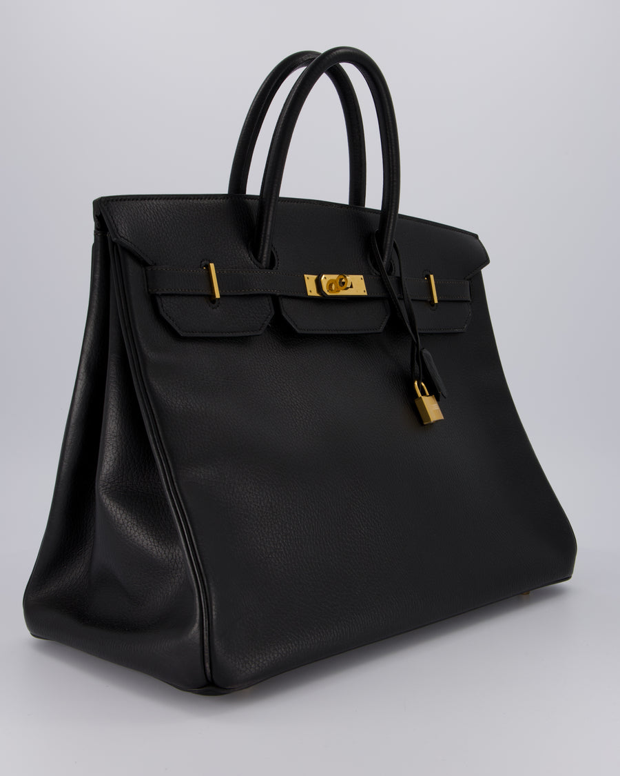 *RARE* Hermès Birkin 40 Retourne Bag in Black Ardennes Leather with Gold Hardware