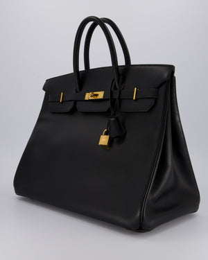 *RARE* Hermès Birkin 40 Retourne Bag in Black Ardennes Leather with Gold Hardware