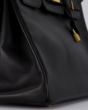 *RARE* Hermès Birkin 40 Retourne Bag in Black Ardennes Leather with Gold Hardware