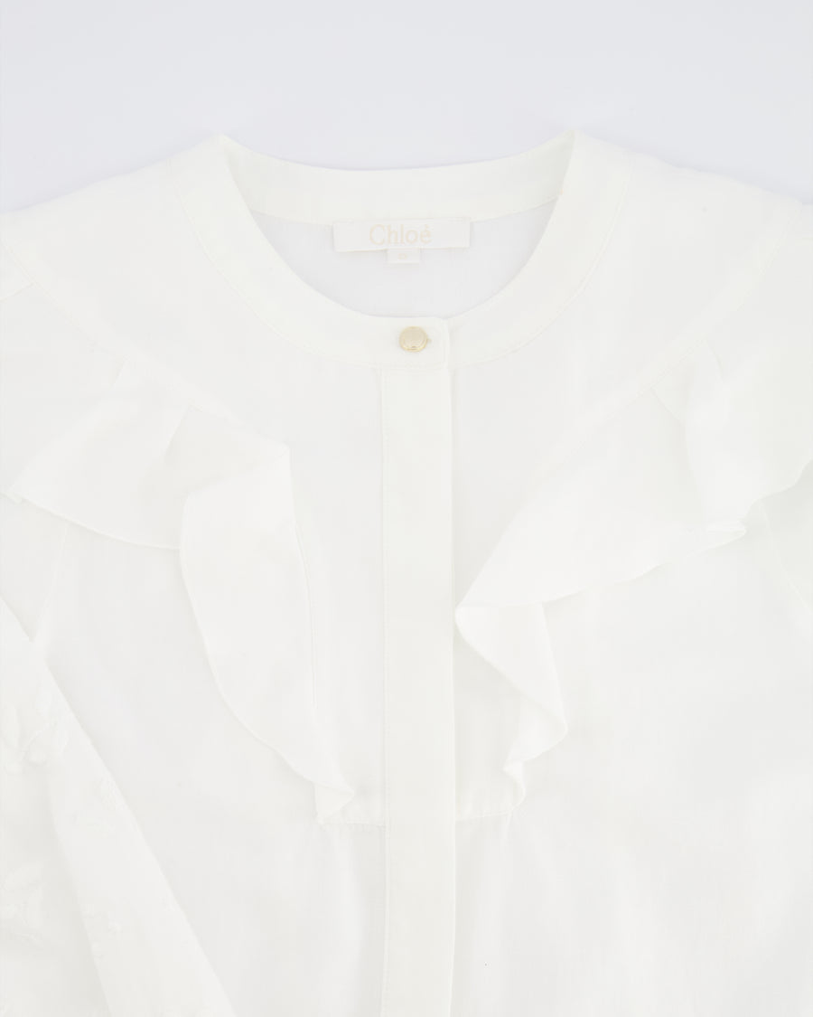 Chloé Kids White Button Down Blouse with Floral Embroideries Size 8 years RRP £345