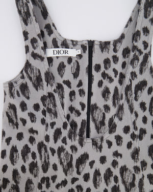 Christian Dior Kids FW23 Grey and Black Leopard Sleeveless Dress with Pocket Logo Detail Size 8 years RRP £800