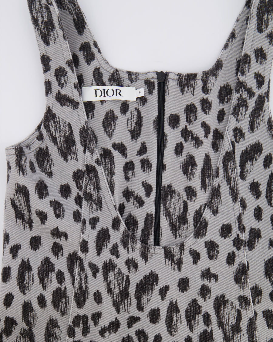 Christian Dior Kids FW23 Grey and Black Leopard Sleeveless Dress with Pocket Logo Detail Size 8 years RRP £800