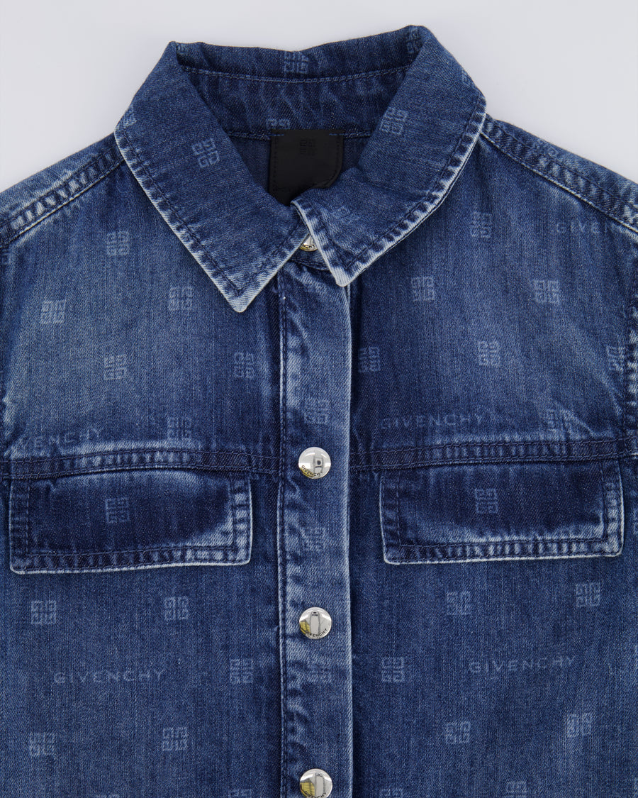 Givenchy Kids Blue Denim Sleeveless Dress with Logo Prints and Back Leather Detail Size 8 years RRP £450