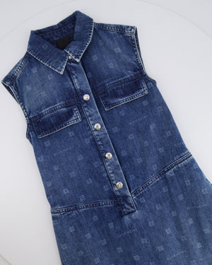 Givenchy Kids Blue Denim Sleeveless Dress with Logo Prints and Back Leather Detail Size 8 years RRP £450