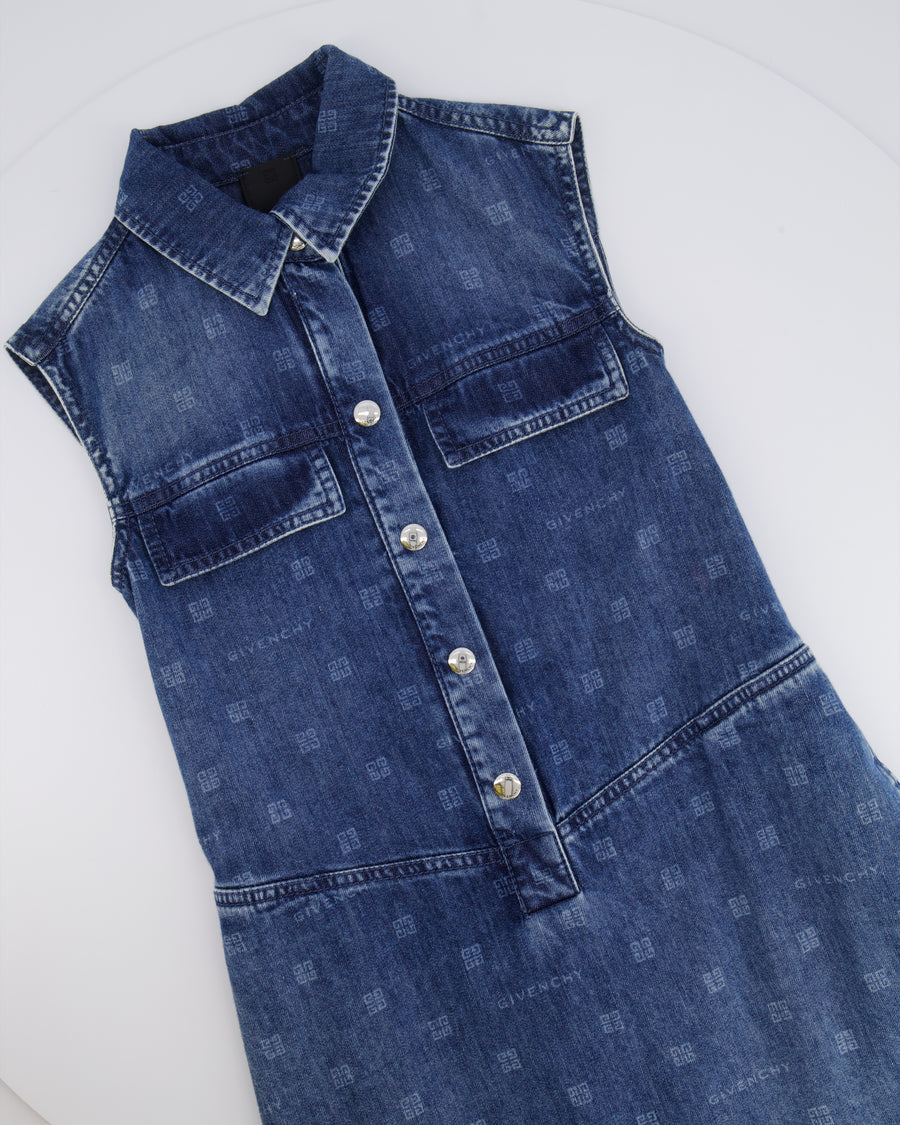 Givenchy Kids Blue Denim Sleeveless Dress with Logo Prints and Back Leather Detail Size 8 years RRP £450
