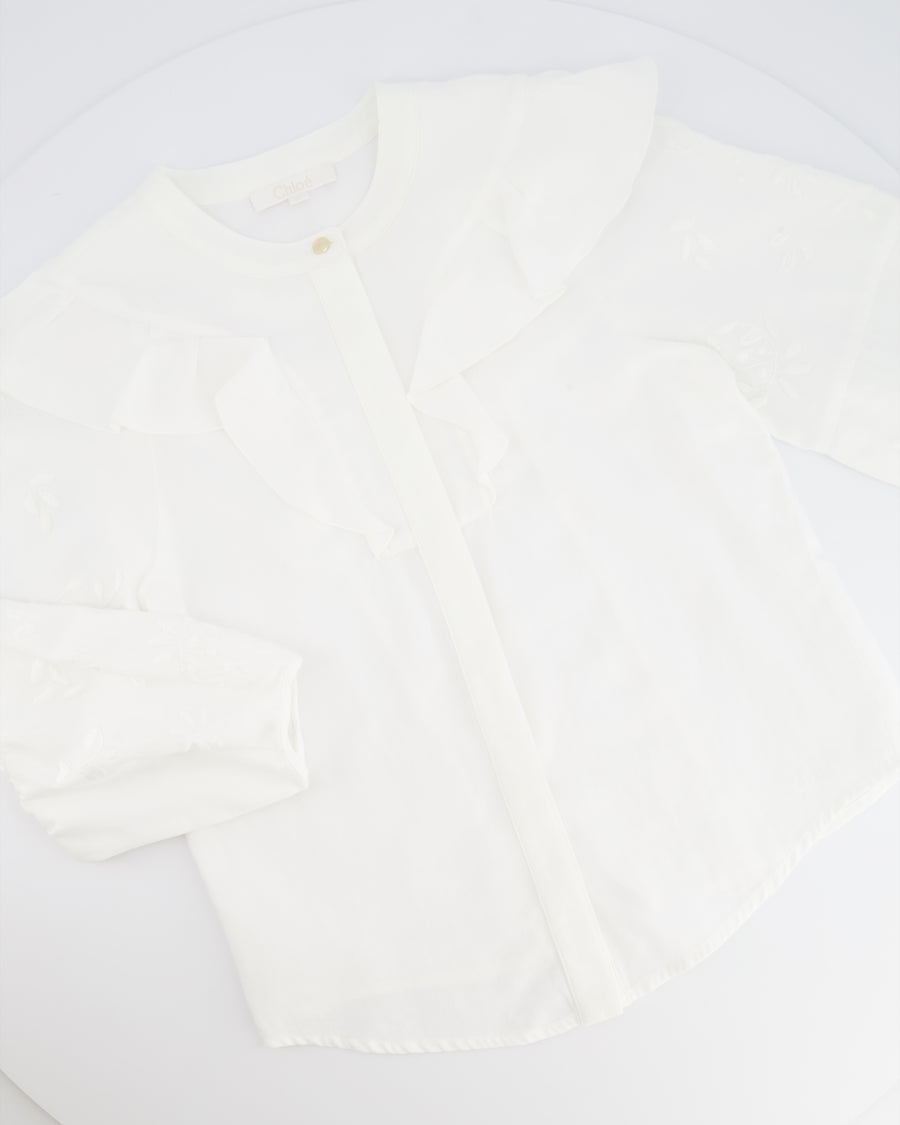 Chloé Kids White Button Down Blouse with Floral Embroideries Size 8 years RRP £345