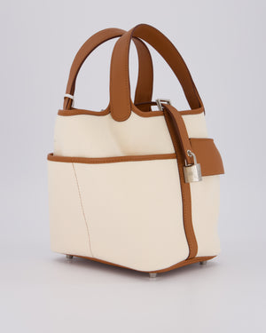 *HOT* Hermès Picotin 18 Lock Cargo Bag in Ecru Canvas & Gold Swift Leather with Palladium Hardware