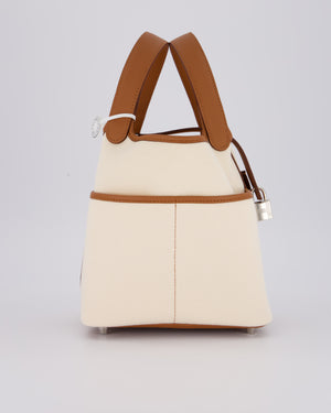 *HOT* Hermès Picotin 18 Lock Cargo Bag in Ecru Canvas & Gold Swift Leather with Palladium Hardware