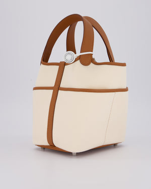 *HOT* Hermès Picotin 18 Lock Cargo Bag in Ecru Canvas & Gold Swift Leather with Palladium Hardware