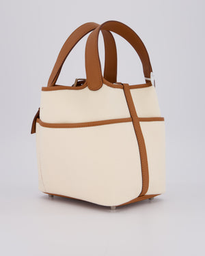 *HOT* Hermès Picotin 18 Lock Cargo Bag in Ecru Canvas & Gold Swift Leather with Palladium Hardware