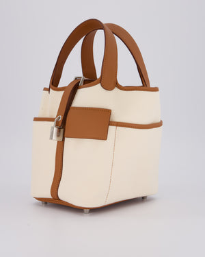*HOT* Hermès Picotin 18 Lock Cargo Bag in Ecru Canvas & Gold Swift Leather with Palladium Hardware