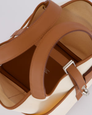 *HOT* Hermès Picotin 18 Lock Cargo Bag in Ecru Canvas & Gold Swift Leather with Palladium Hardware