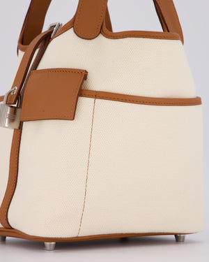 *HOT* Hermès Picotin 18 Lock Cargo Bag in Ecru Canvas & Gold Swift Leather with Palladium Hardware