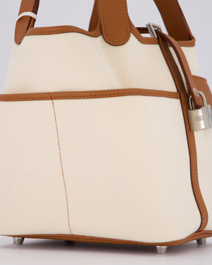 *HOT* Hermès Picotin 18 Lock Cargo Bag in Ecru Canvas & Gold Swift Leather with Palladium Hardware
