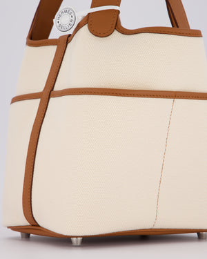 *HOT* Hermès Picotin 18 Lock Cargo Bag in Ecru Canvas & Gold Swift Leather with Palladium Hardware