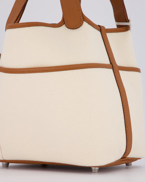 *HOT* Hermès Picotin 18 Lock Cargo Bag in Ecru Canvas & Gold Swift Leather with Palladium Hardware