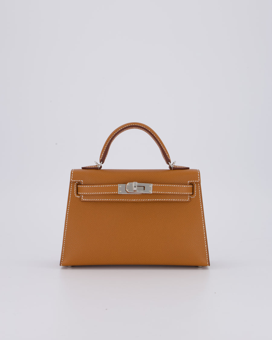 *NEW STAMP* Hermès Mini Kelly II 20 Bag in Gold Epsom Leather with Palladium Hardware