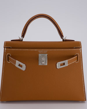 *NEW STAMP* Hermès Mini Kelly II 20 Bag in Gold Epsom Leather with Palladium Hardware