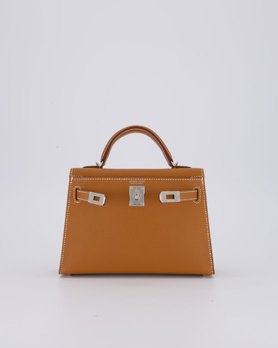 *NEW STAMP* Hermès Mini Kelly II 20 Bag in Gold Epsom Leather with Palladium Hardware