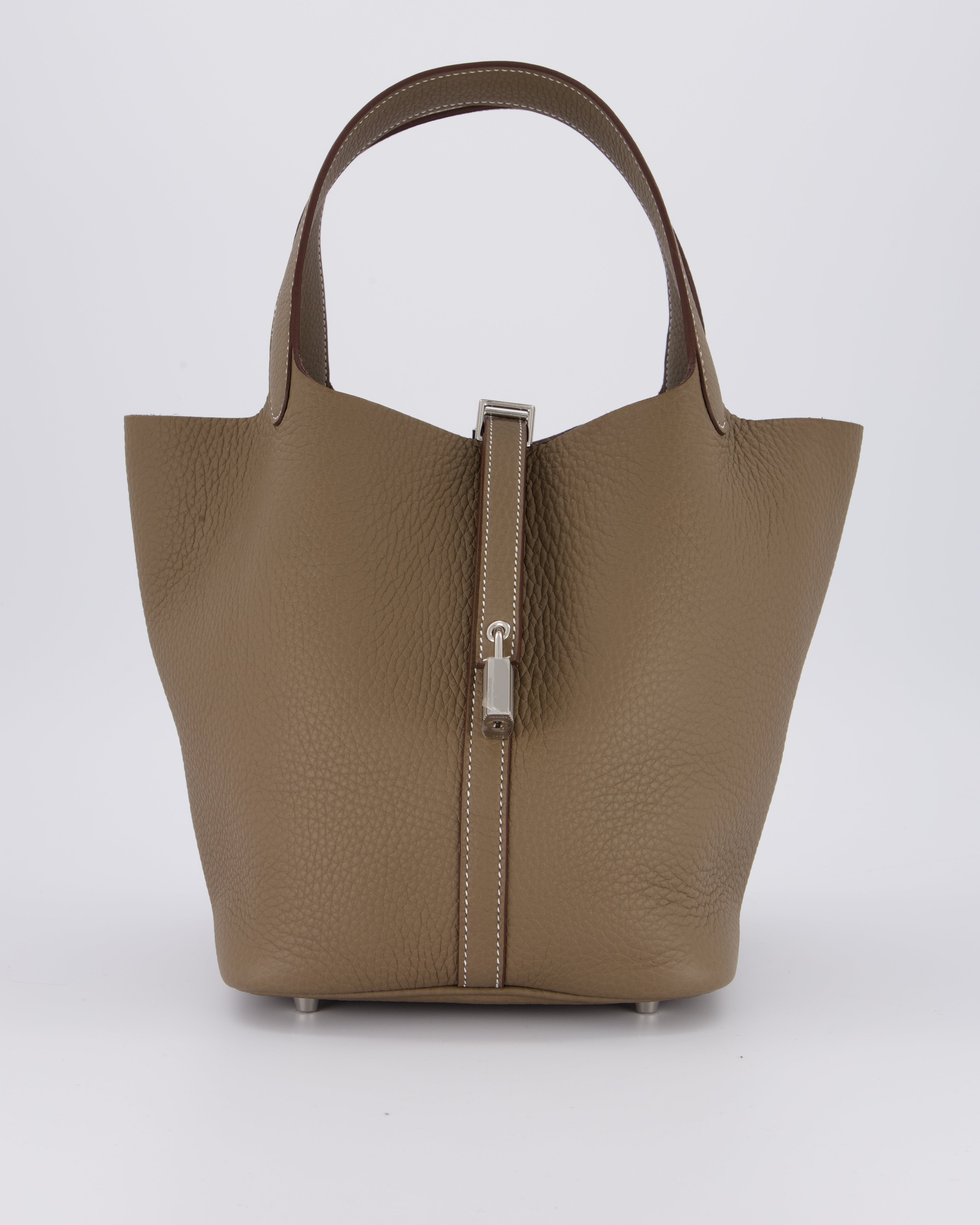【美品】type T long / eternal lace etoupe Hermès Picotin 22 Lock Bag in Etoupe Clemence Leather with
