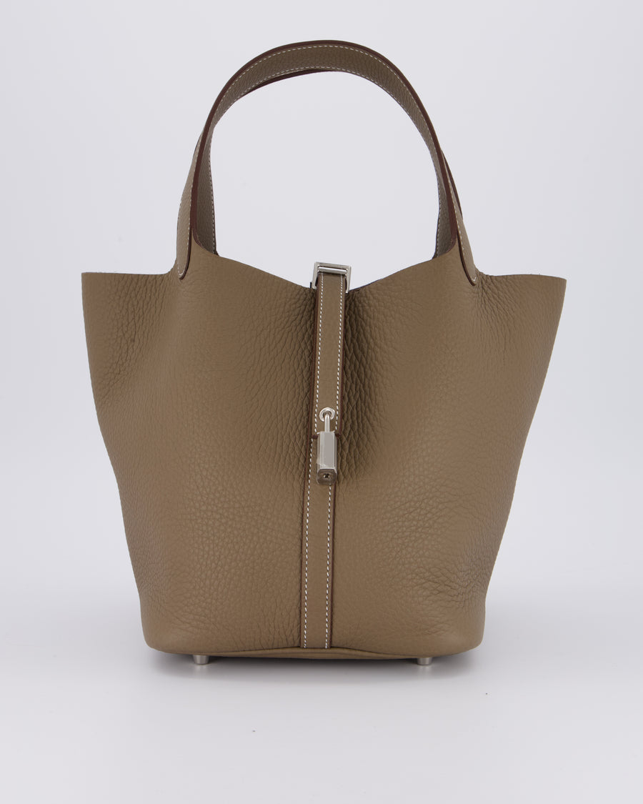 Hermès Picotin 22 Lock Bag in Etoupe Clemence Leather with Palladium Hardware