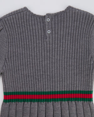 Gucci Kids Grey Knit Short-Sleeve Dress with Green and Red Band Details Size 8 years RRP £500