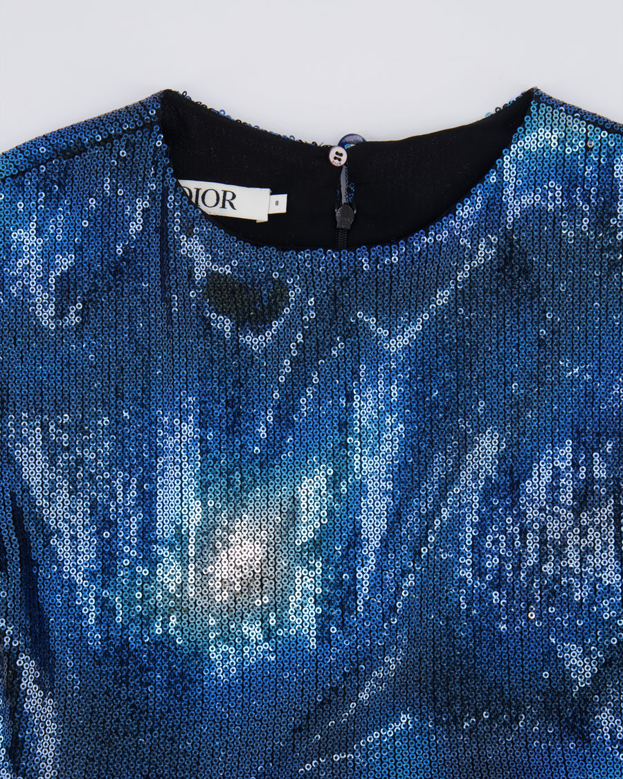 Christian Dior Kids Blue and Black Sequin Embellished Dress with Pleated Skirt Size 8 years RRP £900
