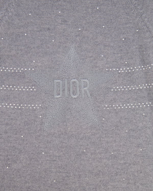 Christian Dior Kids Grey Knit Long-Sleeve Dress with Crystal Embellishments and Embroidered Logo Size 10 years RRP £800