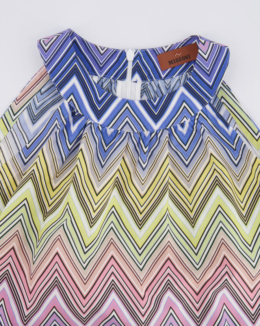 Missoni Kids Blue, Pink and Yellow Zig Zag Printed Mini Dress Size 8 years RRP £295