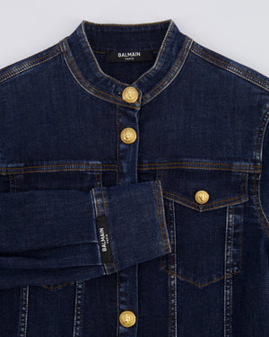 Balmain Kids Dark Blue Denim Dress with Belt and Gold Buttons Size 8 years RRP £550
