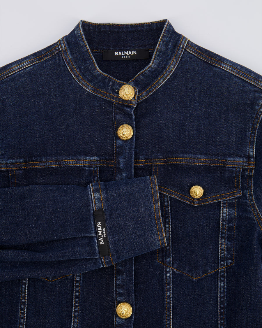 Balmain Kids Dark Blue Denim Dress with Belt and Gold Buttons Size 8 years RRP £550