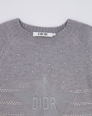 Christian Dior Kids Grey Knit Long-Sleeve Dress with Crystal Embellishments and Embroidered Logo Size 10 years RRP £800