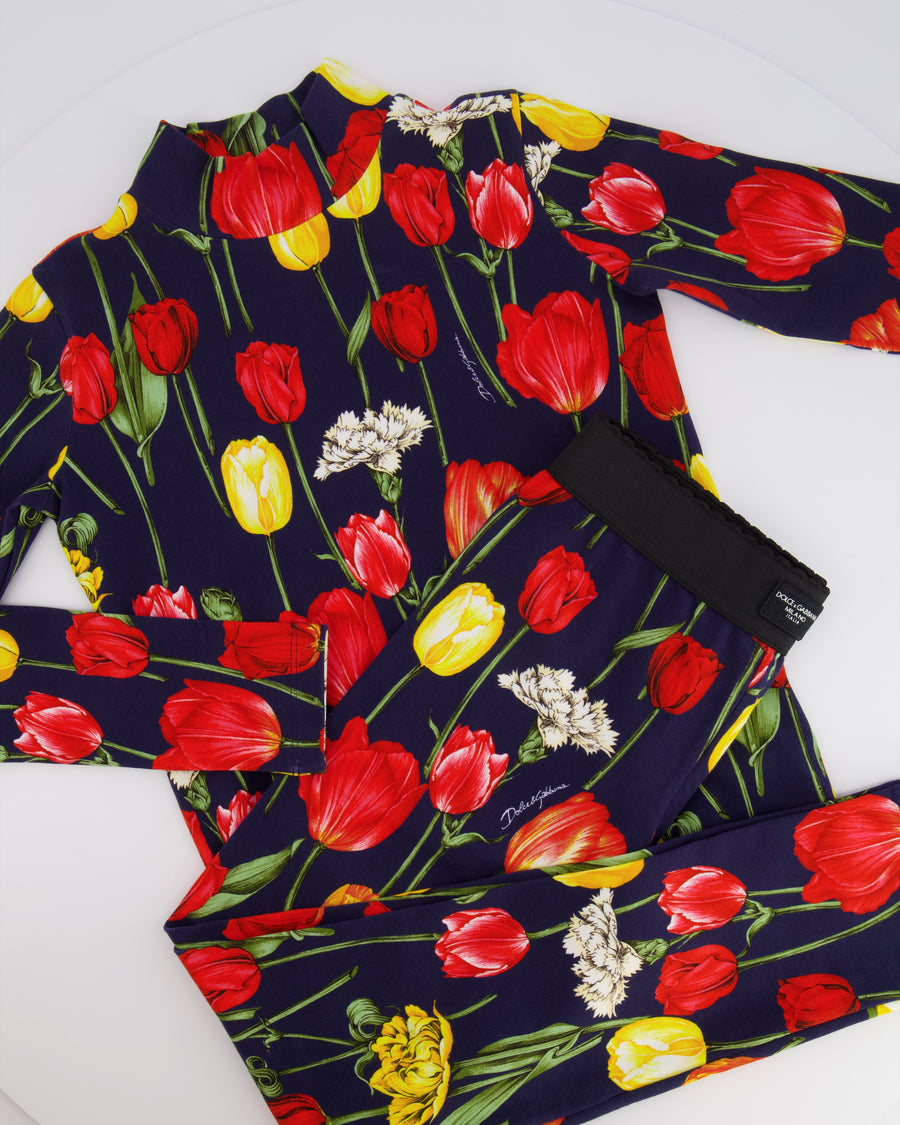 Dolce & Gabbana Kids Navy Floral Prints Tulipani Top and Leggings Set Size 9/10 years RRP £550