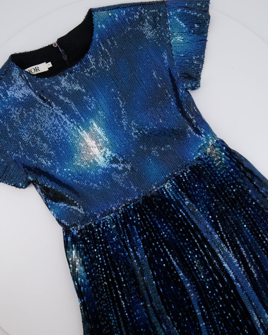 Christian Dior Kids Blue and Black Sequin Embellished Dress with Pleated Skirt Size 8 years RRP £900