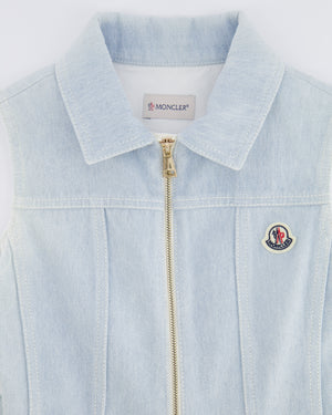 Moncler Kids Light Blue Denim Mini Dress with Logo and Zip Detailing Size 10 years