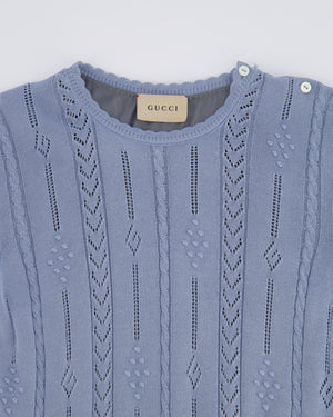 Gucci Kids Light Blue Knit Short-Sleeved Dress with Pleated Skirt Size 10 years RRP £500