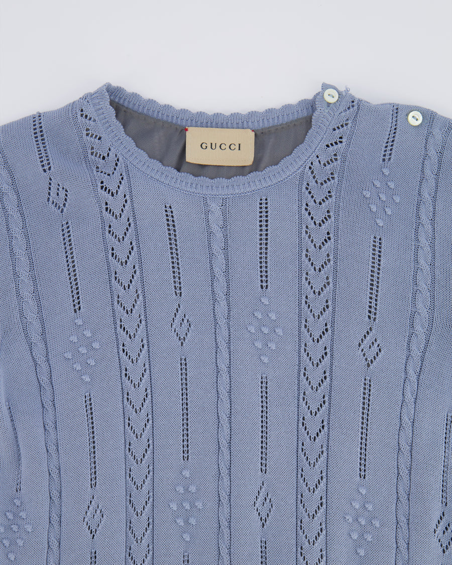 Gucci Kids Light Blue Knit Short-Sleeved Dress with Pleated Skirt Size 10 years RRP £500